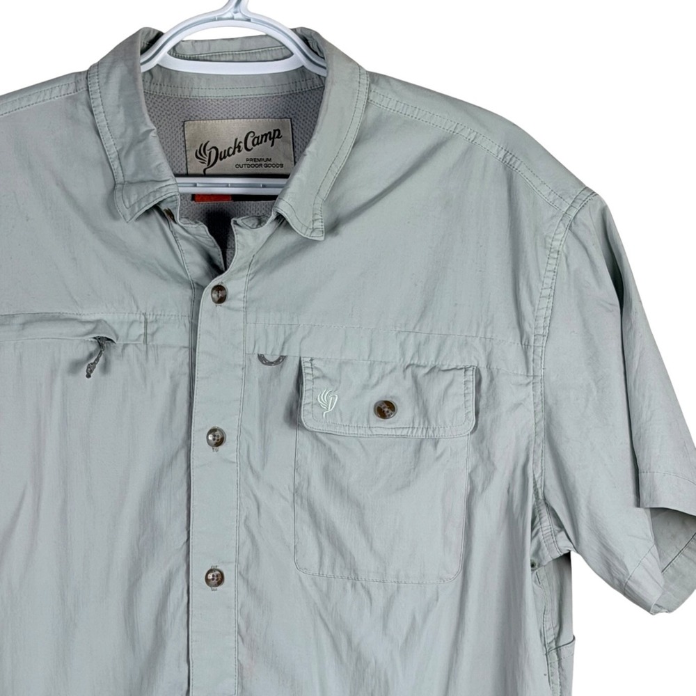 Duck Camp Vented Fishing Shirt Mens L Gray Short Sleeve Utility Pocket read
